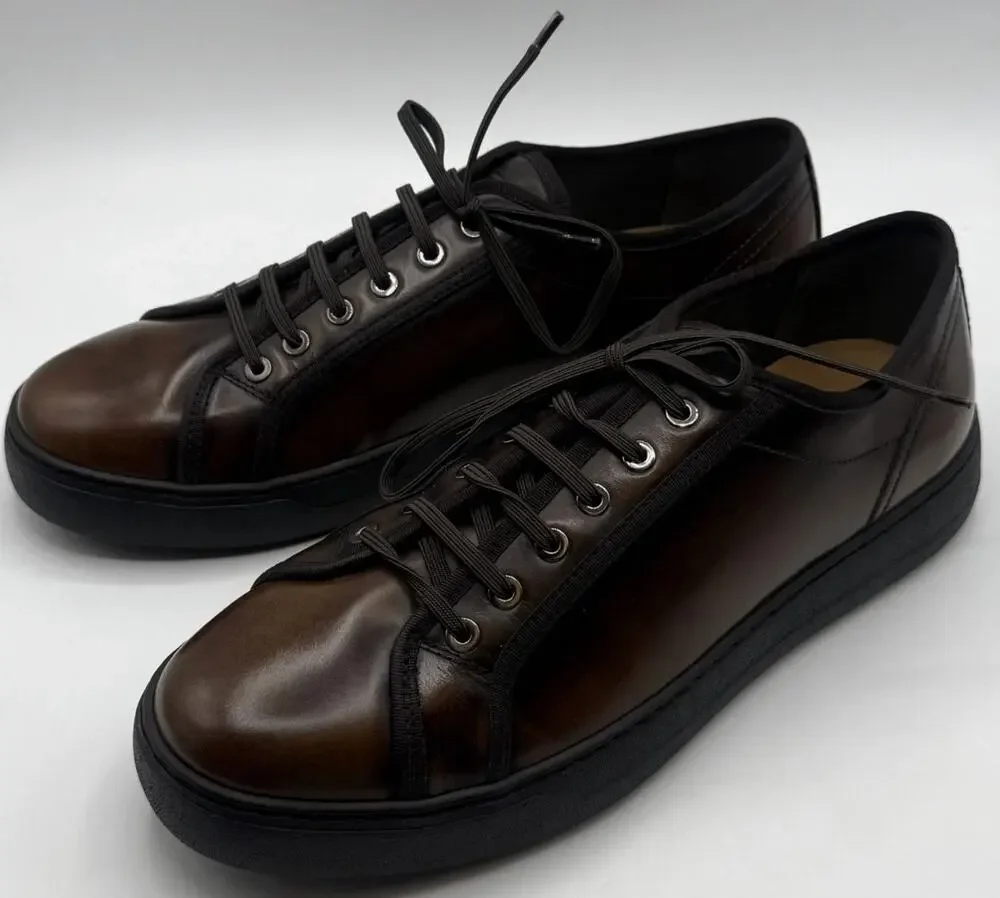 NWT Salvatore Ferragamo Men's Fulton Brown Leather Sneakers